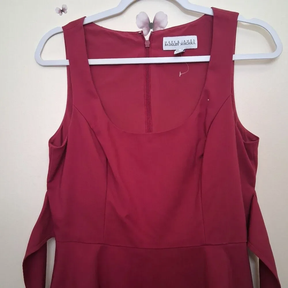 Mark & James Badgley Mischka Hot Pink Asymmetrical Hem Dress Midi Size 8 Pockets - Picture 4 of 12